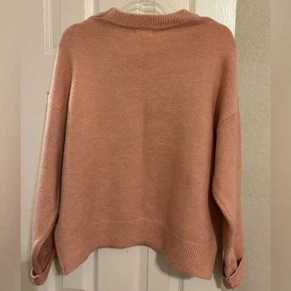 Easel Peach Sweater with Teal Floral Accents - Picture 2 of 8